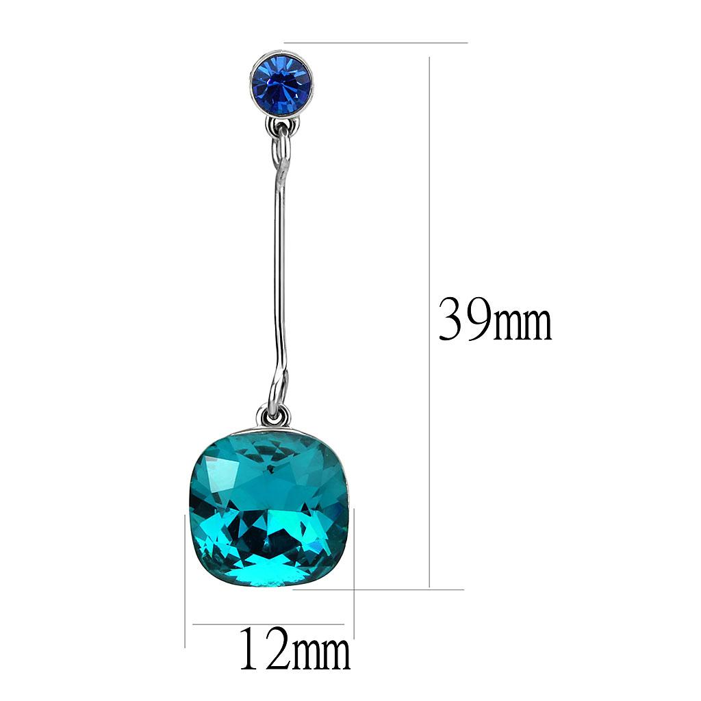 TK3646 - High polished (no plating) Stainless Steel Earrings with Top Grade Crystal in Blue Zircon