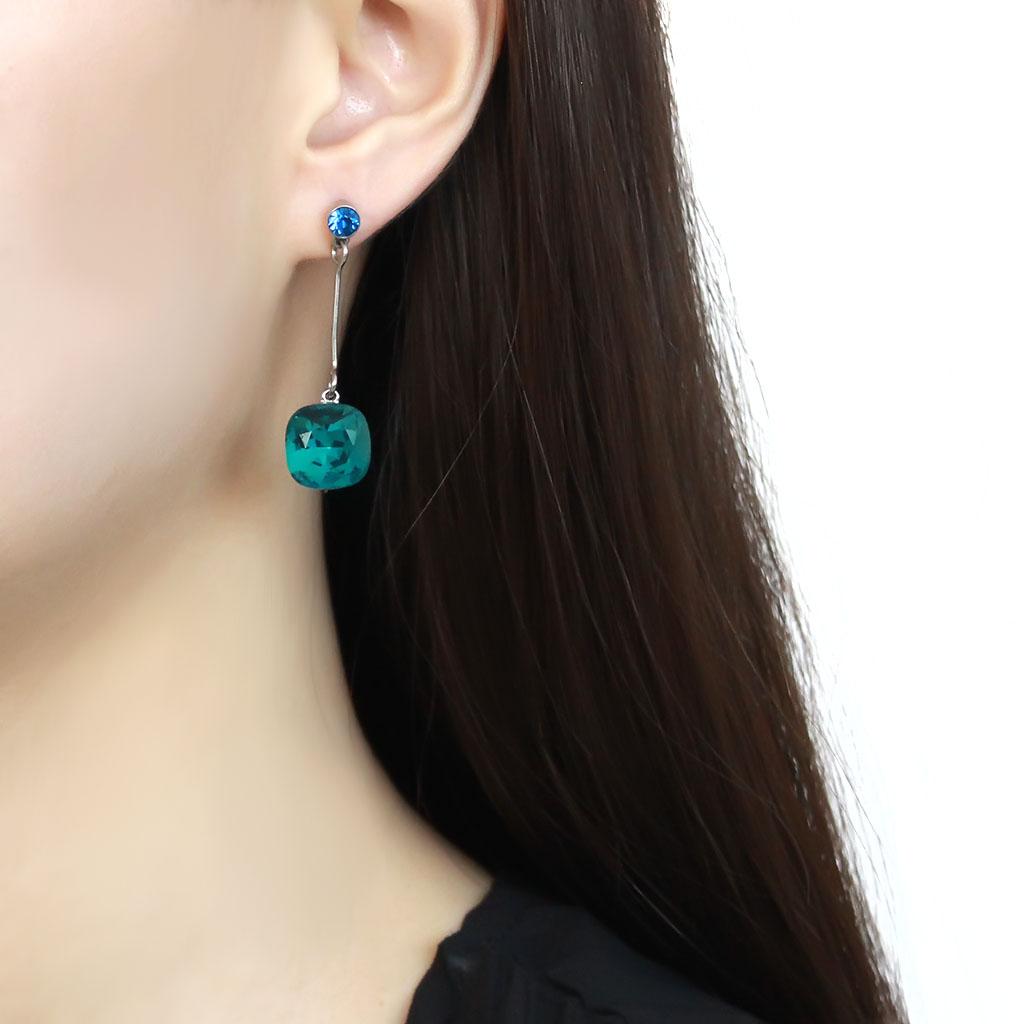 TK3646 - High polished (no plating) Stainless Steel Earrings with Top Grade Crystal in Blue Zircon