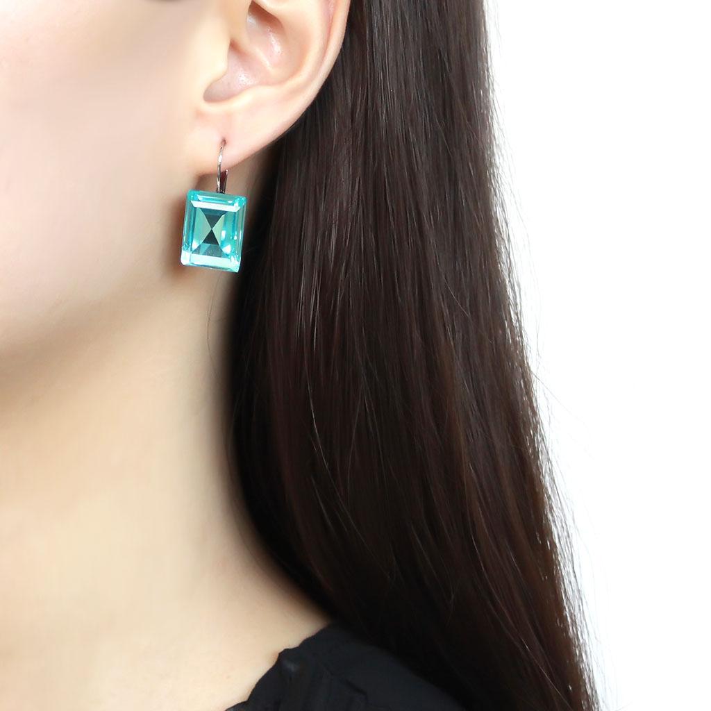 TK3649 - High polished (no plating) Stainless Steel Earrings with Top Grade Crystal in Sea Blue