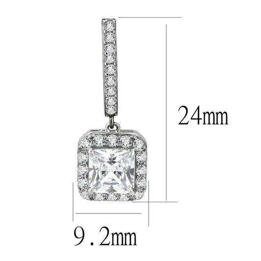 TK3651 - High polished (no plating) Stainless Steel Earrings with AAA Grade CZ in Clear