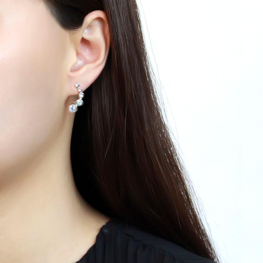 TK3652 - High polished (no plating) Stainless Steel Earrings with Top Grade Crystal in Light Sapphire