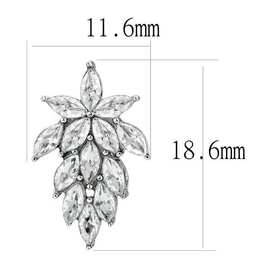 TK3654 - High polished (no plating) Stainless Steel Earrings with AAA Grade CZ in Clear