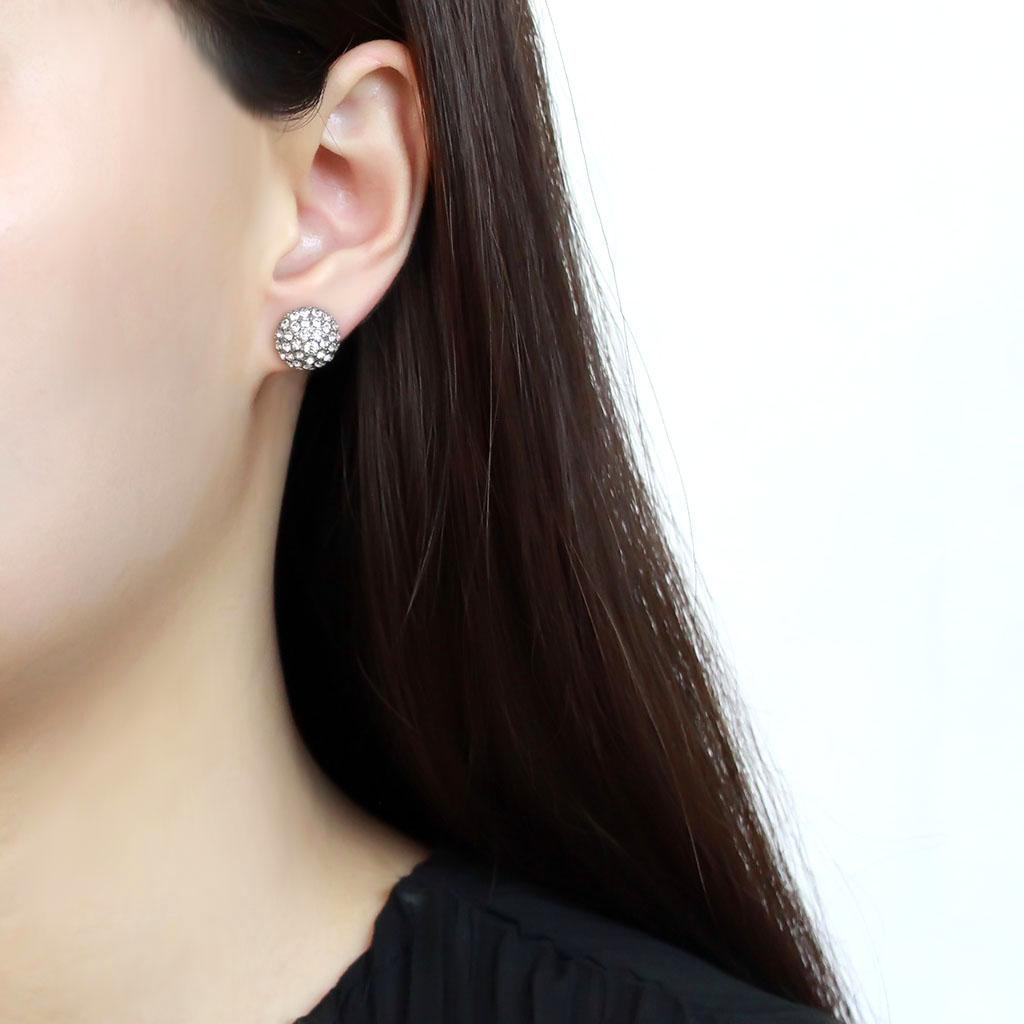 TK3655 - High polished (no plating) Stainless Steel Earrings with Top Grade Crystal in Clear