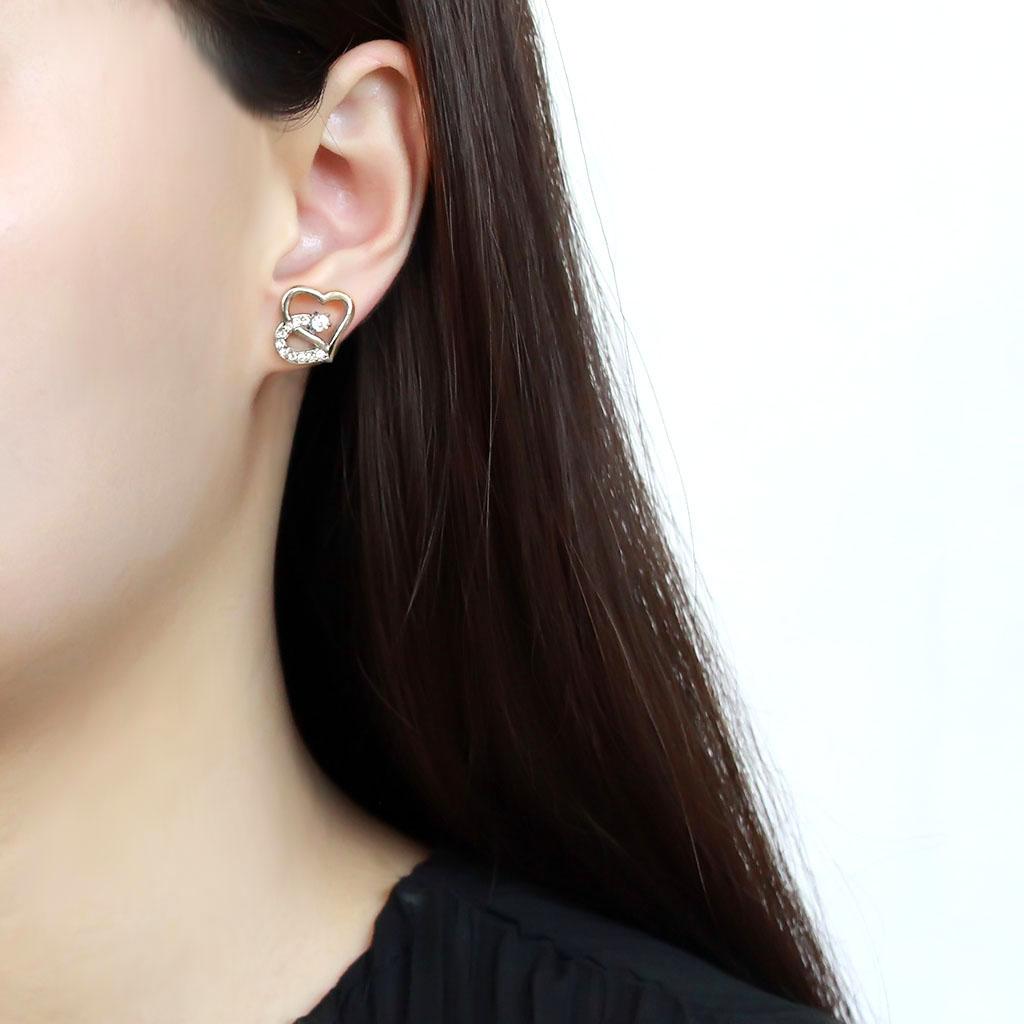 TK3656 - High polished (no plating) Stainless Steel Earrings with AAA Grade CZ in Clear