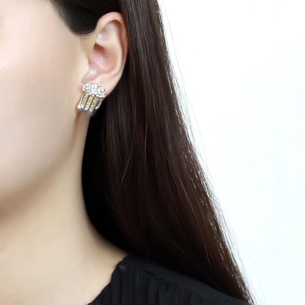 TK3658 - High polished (no plating) Stainless Steel Earrings with Top Grade Crystal in Topaz