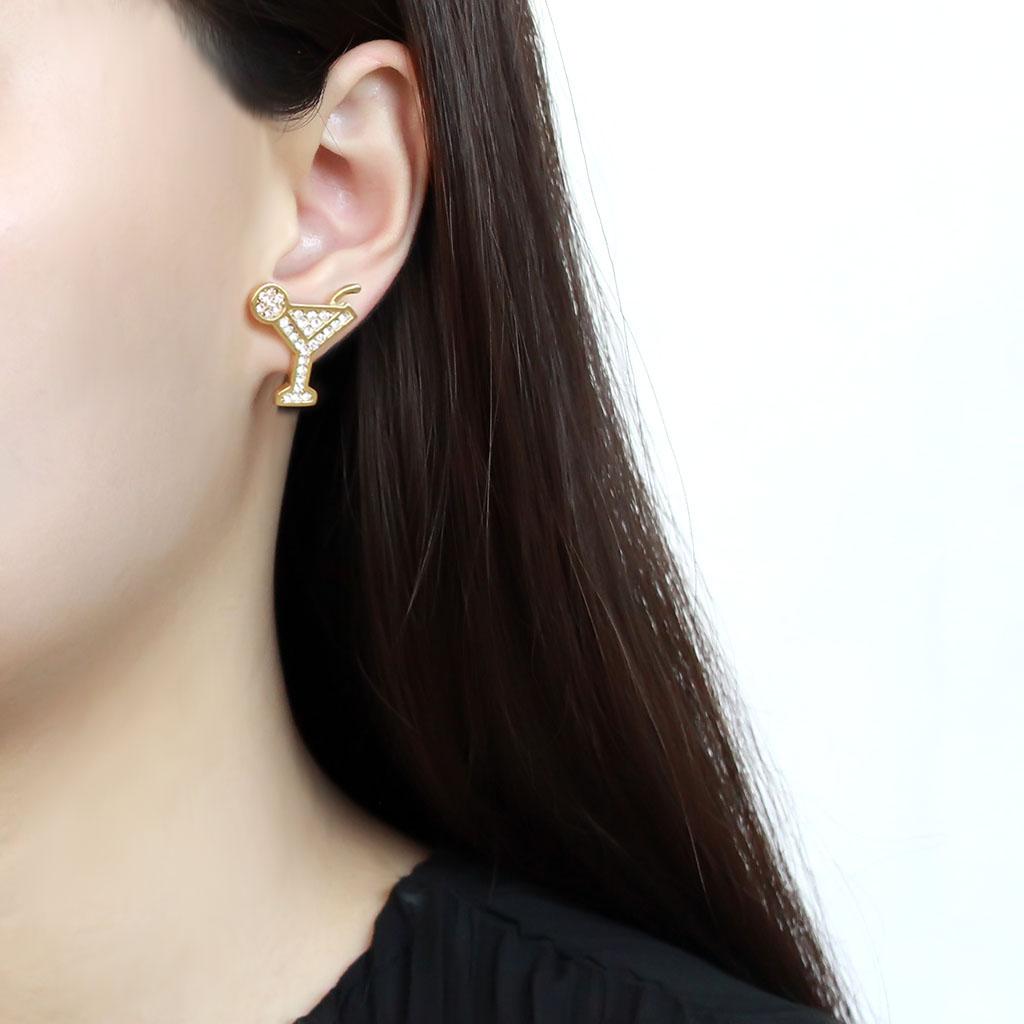 TK3660 - IP Gold(Ion Plating) Stainless Steel Earrings with Top Grade Crystal in Silk