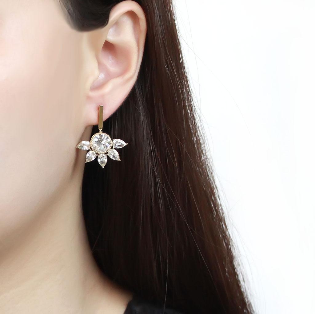 TK3661 - IP Gold(Ion Plating) Stainless Steel Earrings with Top Grade Crystal in Clear