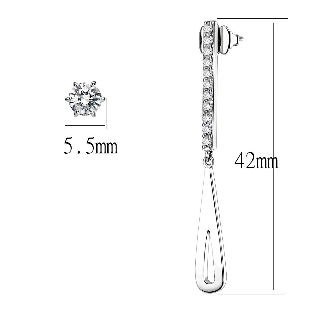 TK3678 - High polished (no plating) Stainless Steel Earrings with AAA Grade CZ in Clear