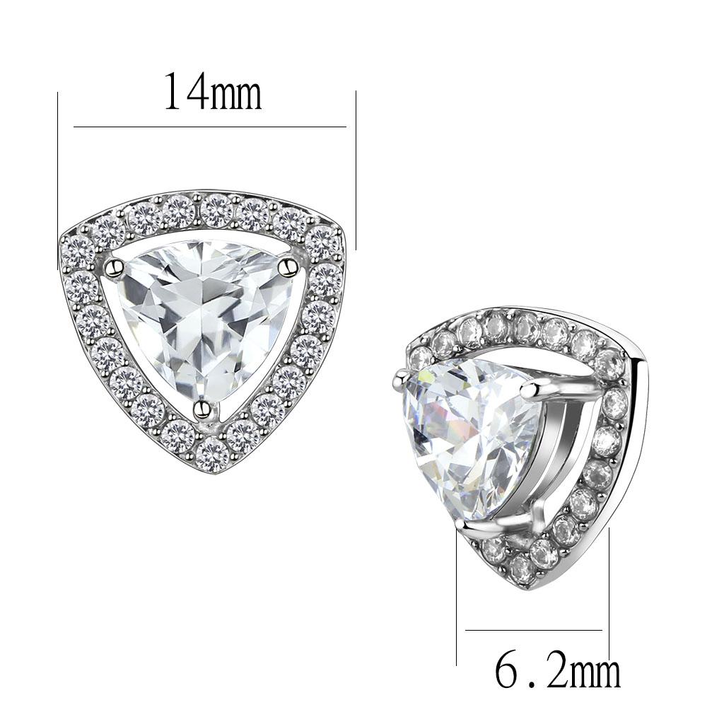 TK3680 - High polished (no plating) Stainless Steel Earrings with AAA Grade CZ in Clear
