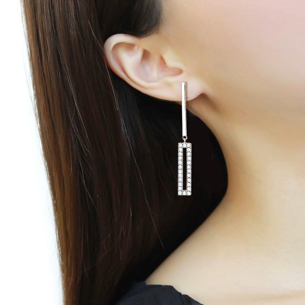 TK3682 - High polished (no plating) Stainless Steel Earrings with AAA Grade CZ in Clear