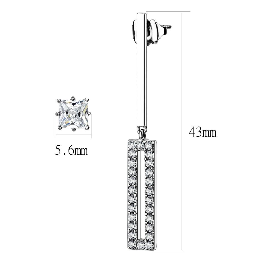 TK3682 - High polished (no plating) Stainless Steel Earrings with AAA Grade CZ in Clear