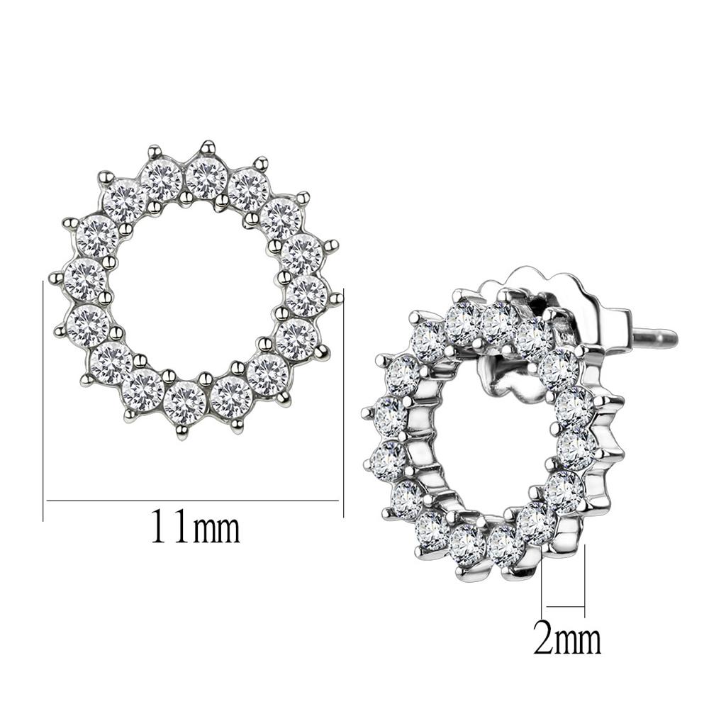 TK3683 - High polished (no plating) Stainless Steel Earrings with AAA Grade CZ in Clear