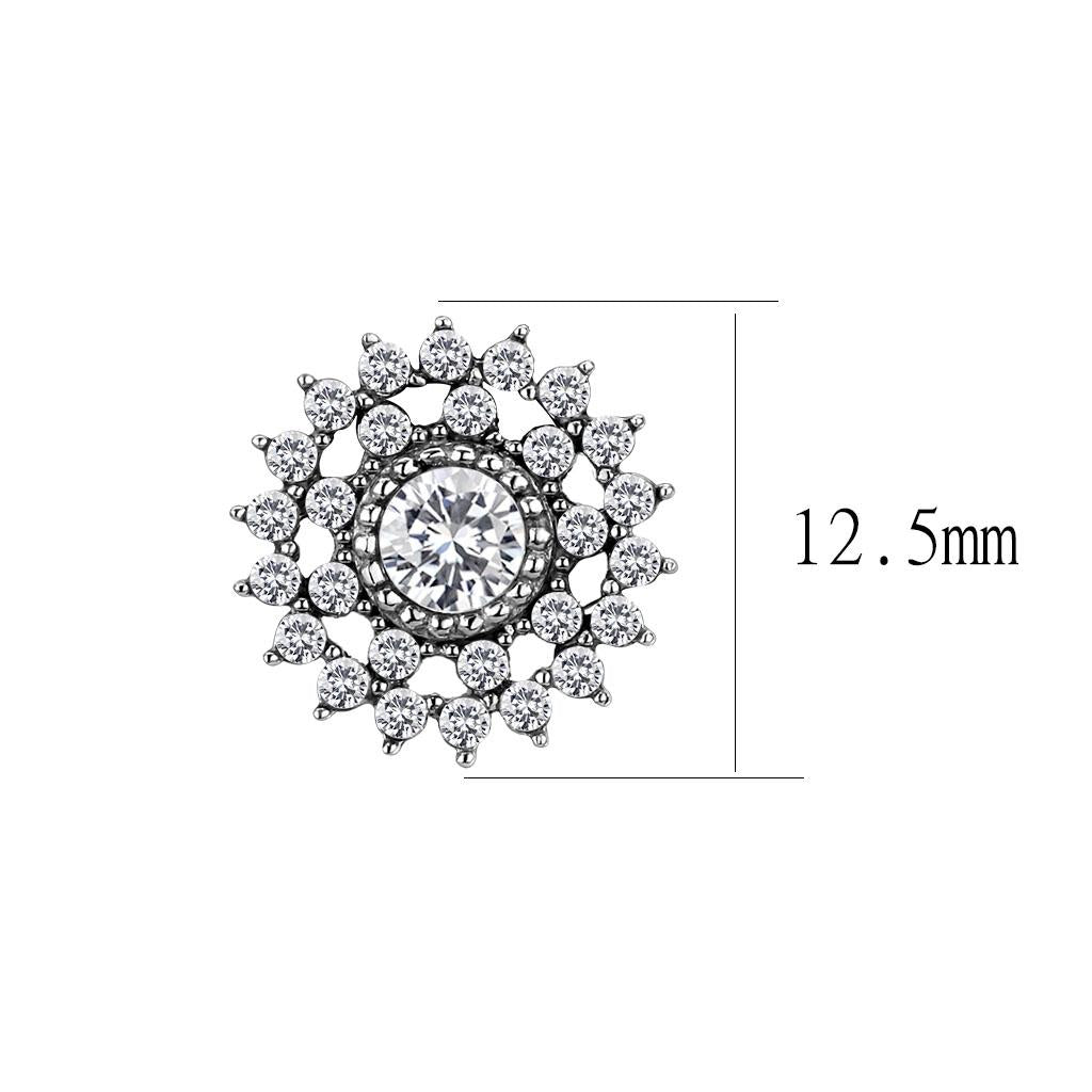 TK3685 - High polished (no plating) Stainless Steel Earrings with AAA Grade CZ in Clear