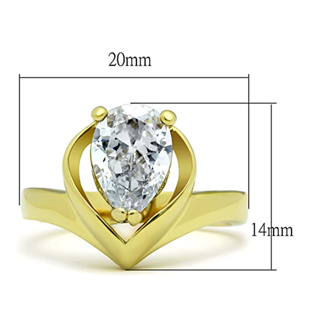 TK389G - IP Gold(Ion Plating) Stainless Steel Ring with AAA Grade CZ in Clear