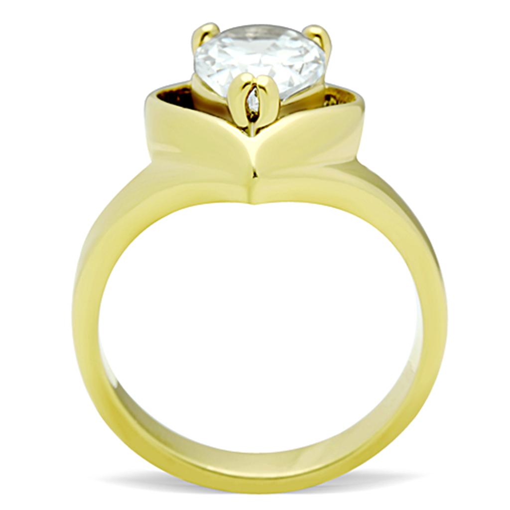 TK389G - IP Gold(Ion Plating) Stainless Steel Ring with AAA Grade CZ in Clear