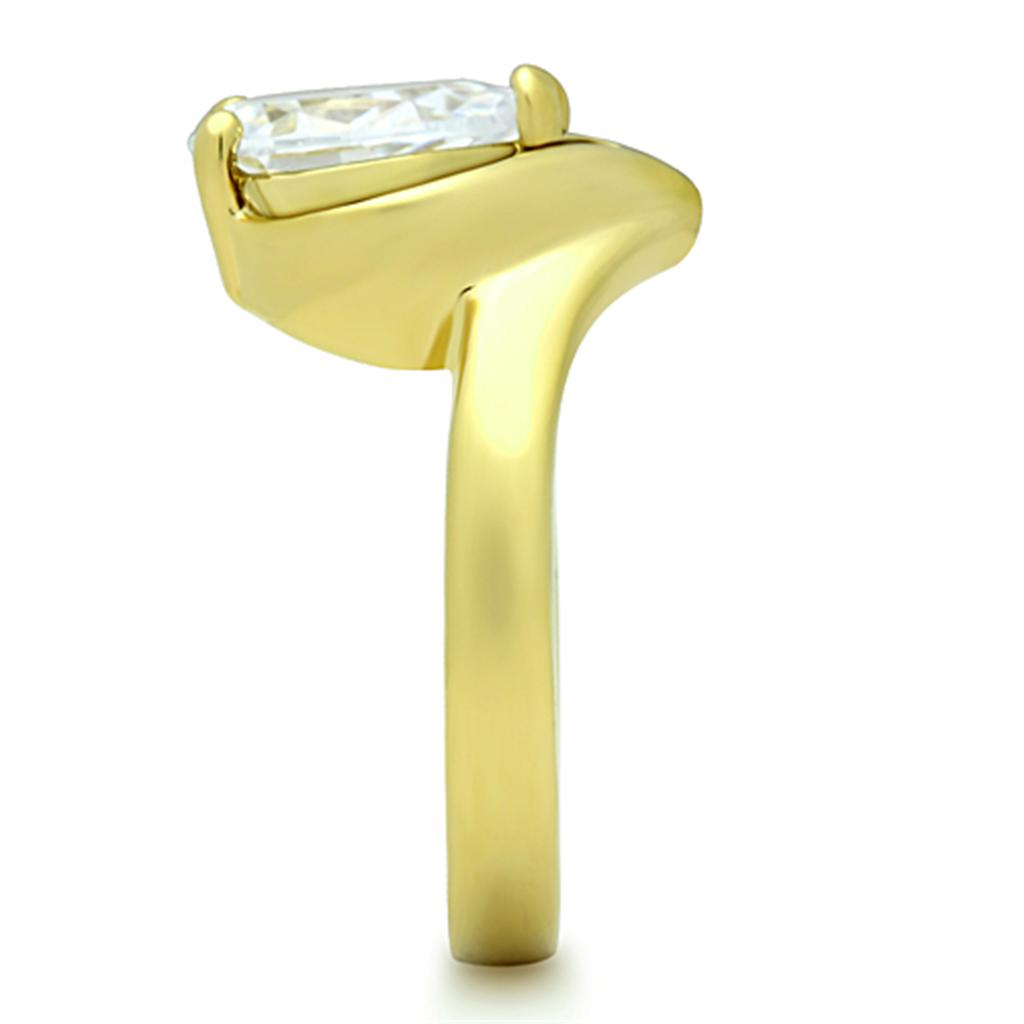 TK389G - IP Gold(Ion Plating) Stainless Steel Ring with AAA Grade CZ in Clear