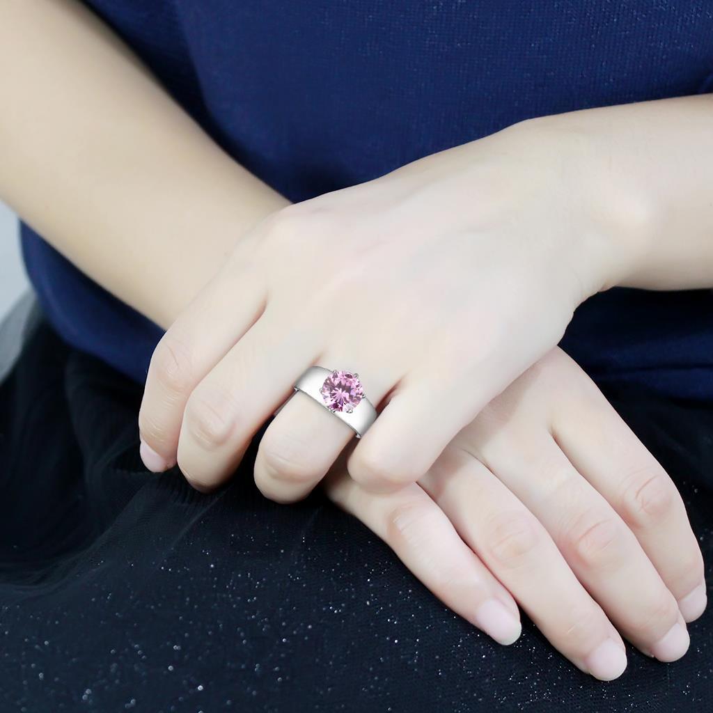 TK52010 - High polished (no plating) Stainless Steel Ring with AAA Grade CZ in Rose