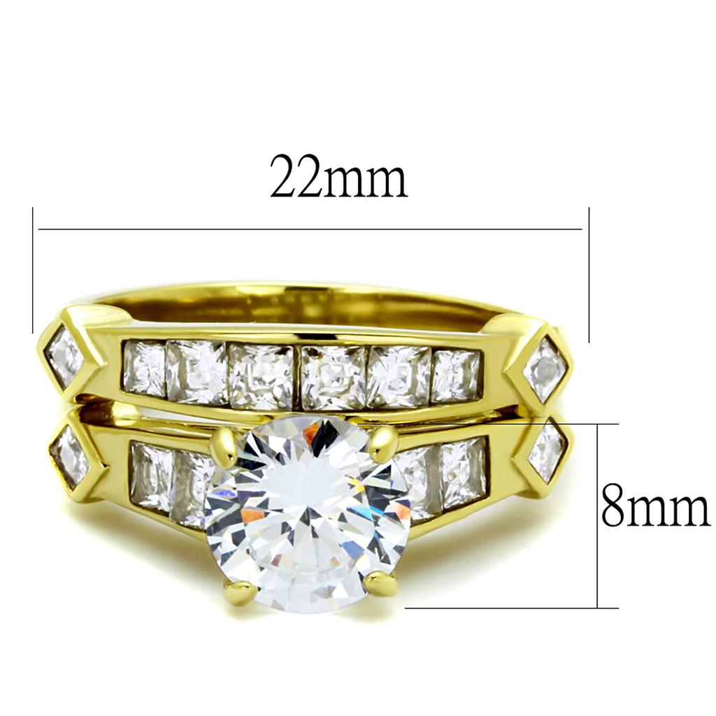 TK8X040 - IP Gold(Ion Plating) Stainless Steel Ring with AAA Grade CZ in Clear