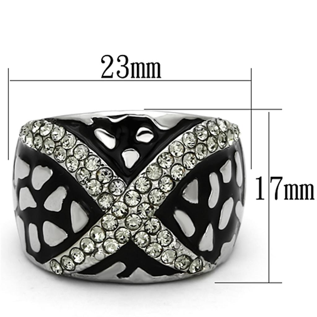 TK921 - High polished (no plating) Stainless Steel Ring with Top Grade Crystal in Black Diamond