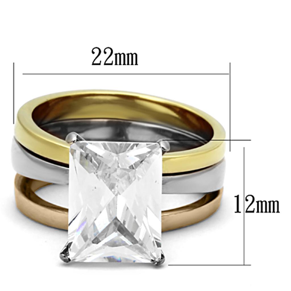 TK962 - Three Tone IP(IP Gold & IP Rose Gold & High Polished) Stainless Steel Ring with AAA Grade CZ in Clear