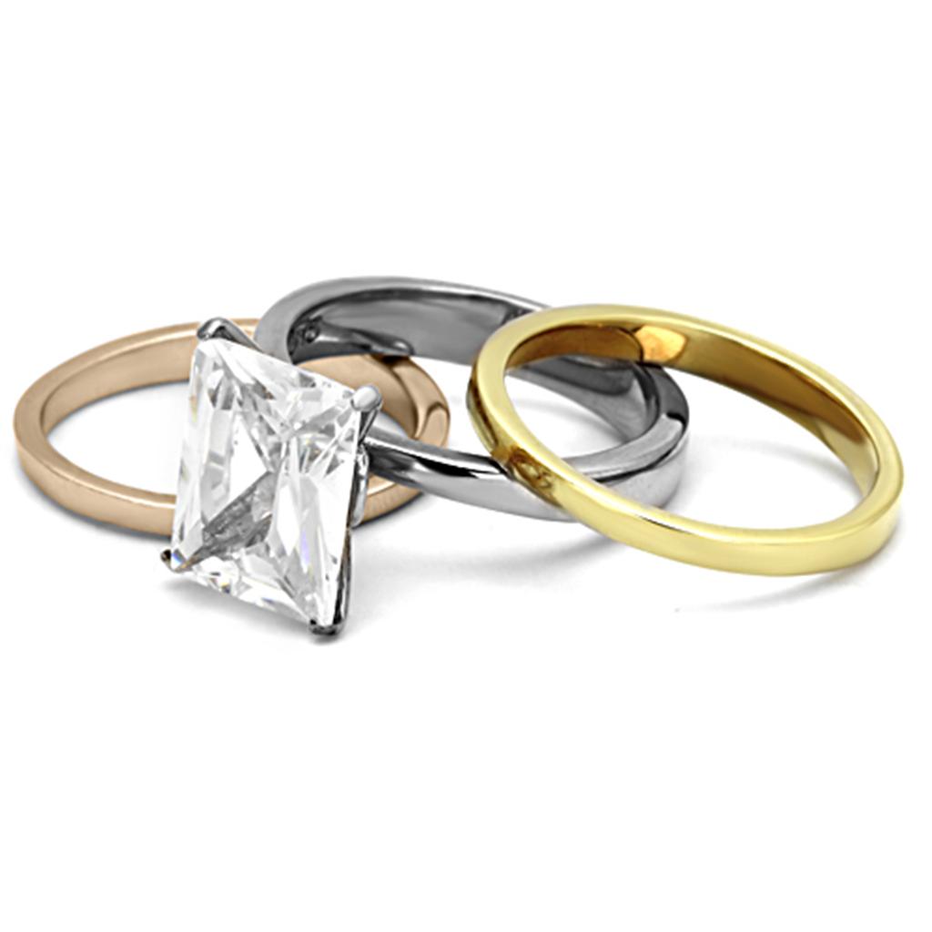TK962 - Three Tone IP(IP Gold & IP Rose Gold & High Polished) Stainless Steel Ring with AAA Grade CZ in Clear
