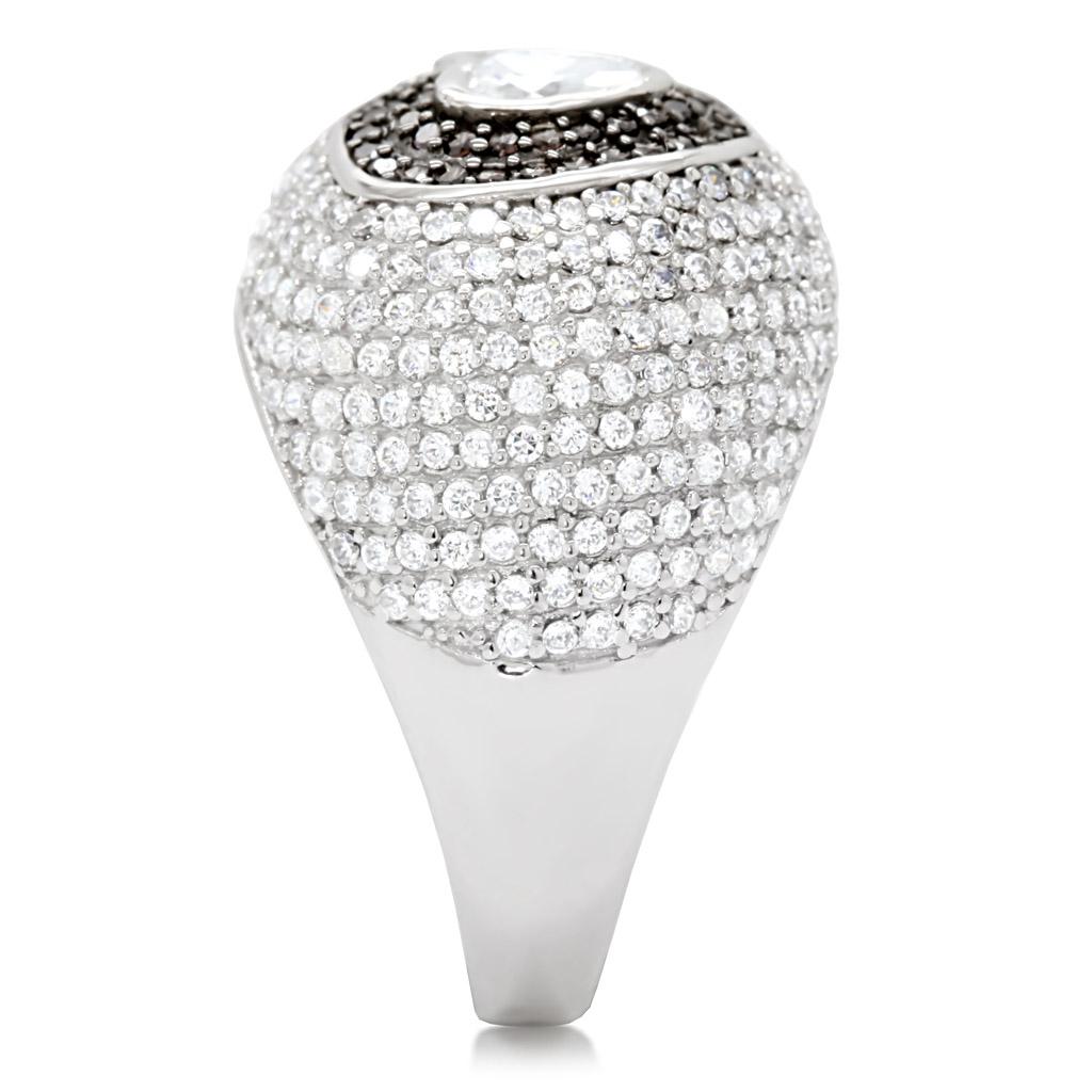 TS022 - Rhodium + Ruthenium 925 Sterling Silver Ring with AAA Grade CZ in Brown