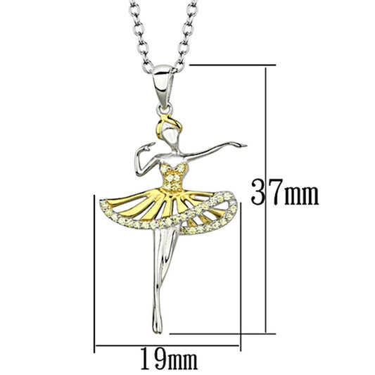 TS156 - Gold+Rhodium 925 Sterling Silver Chain Pendant with AAA Grade CZ in Topaz