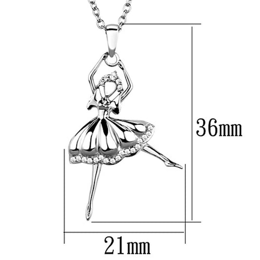 TS163 - Rhodium 925 Sterling Silver Chain Pendant with AAA Grade CZ in Clear