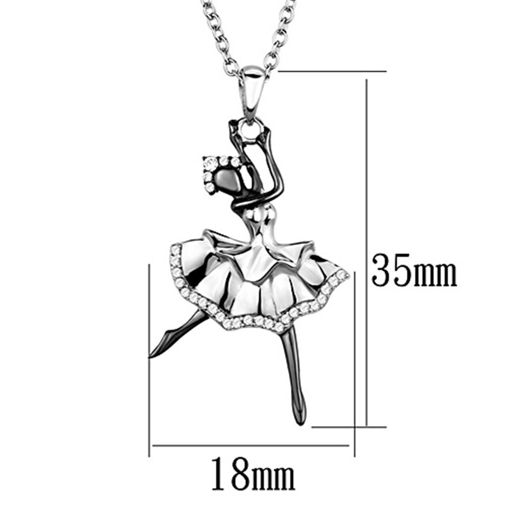 TS164 - Rhodium + Ruthenium 925 Sterling Silver Chain Pendant with AAA Grade CZ in Clear