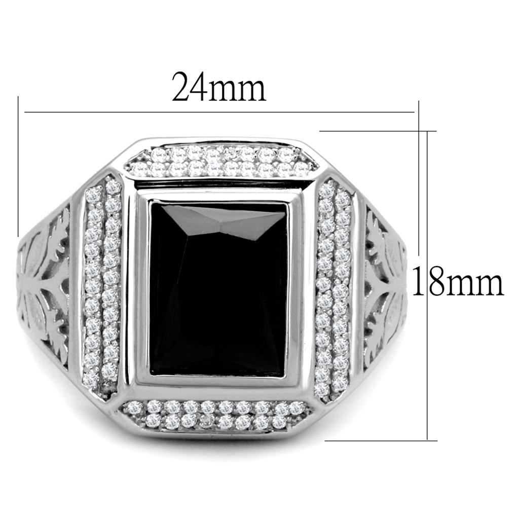 TS224 - Rhodium 925 Sterling Silver Ring with AAA Grade CZ in Black Diamond
