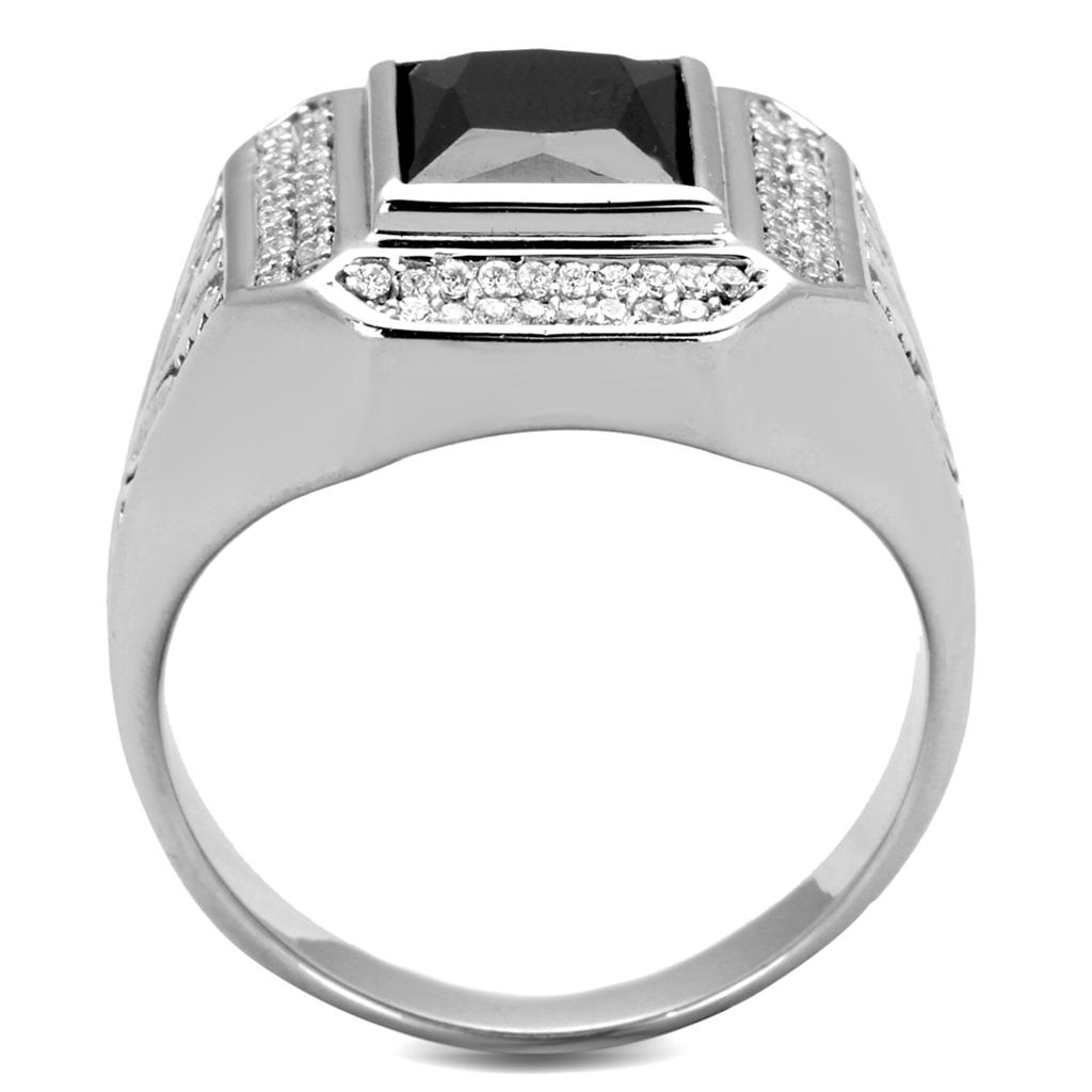 TS224 - Rhodium 925 Sterling Silver Ring with AAA Grade CZ in Black Diamond