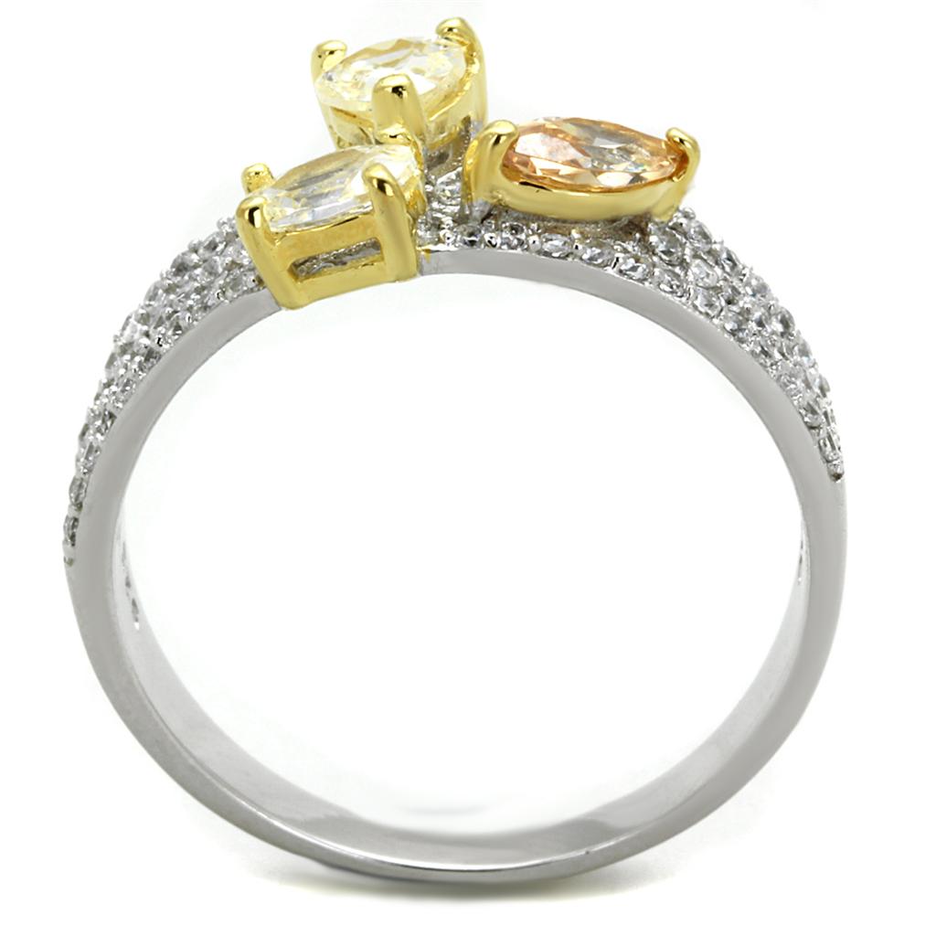 TS250 - Reverse Two-Tone 925 Sterling Silver Ring with AAA Grade CZ in Multi Color