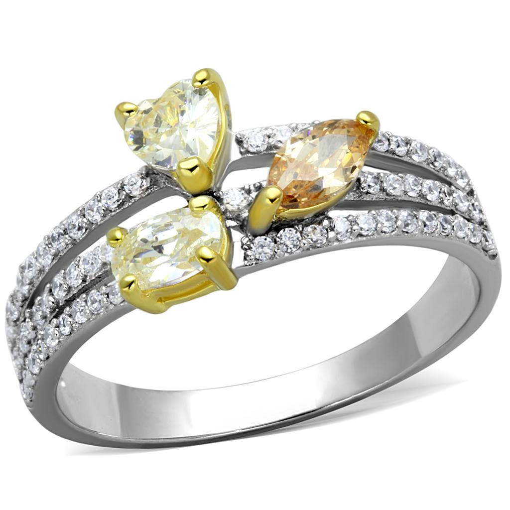 TS250 - Reverse Two-Tone 925 Sterling Silver Ring with AAA Grade CZ in Multi Color