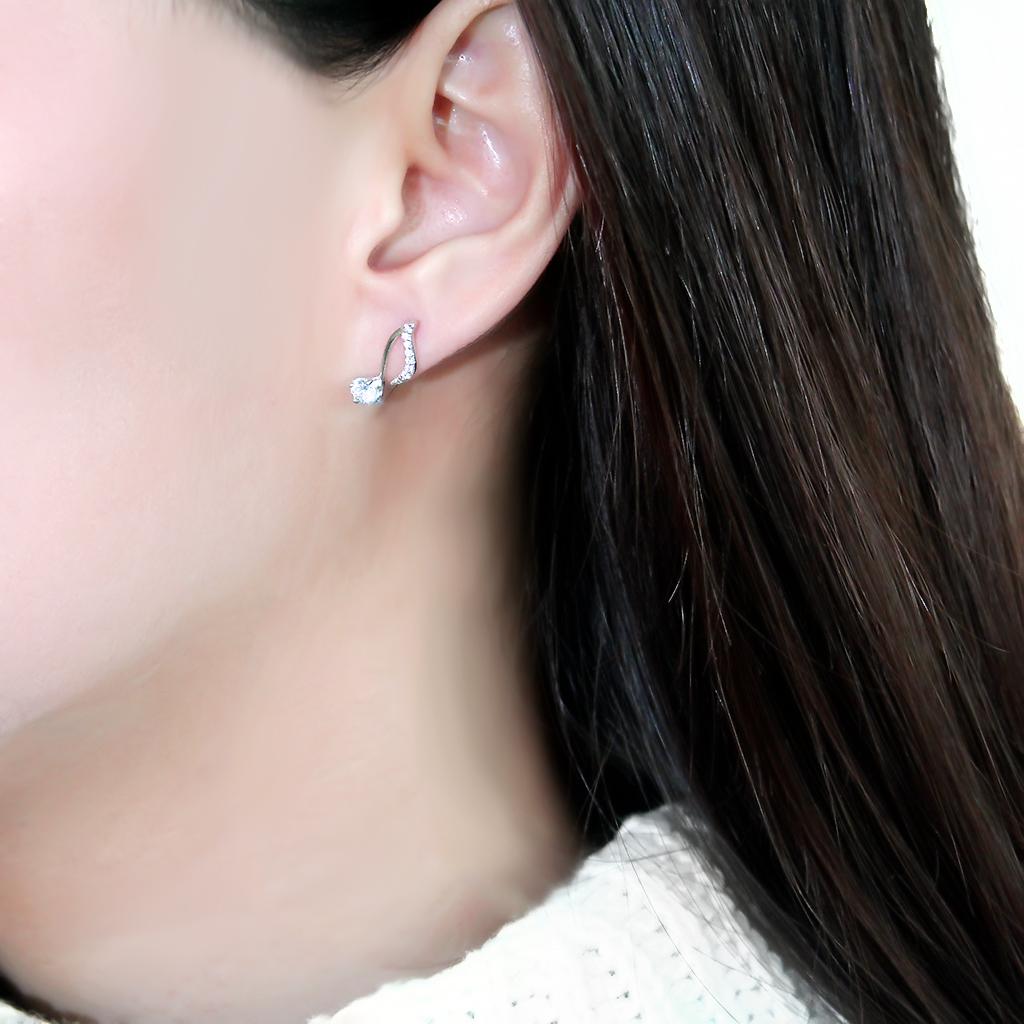 TS284 - Rhodium 925 Sterling Silver Earrings with AAA Grade CZ in Clear