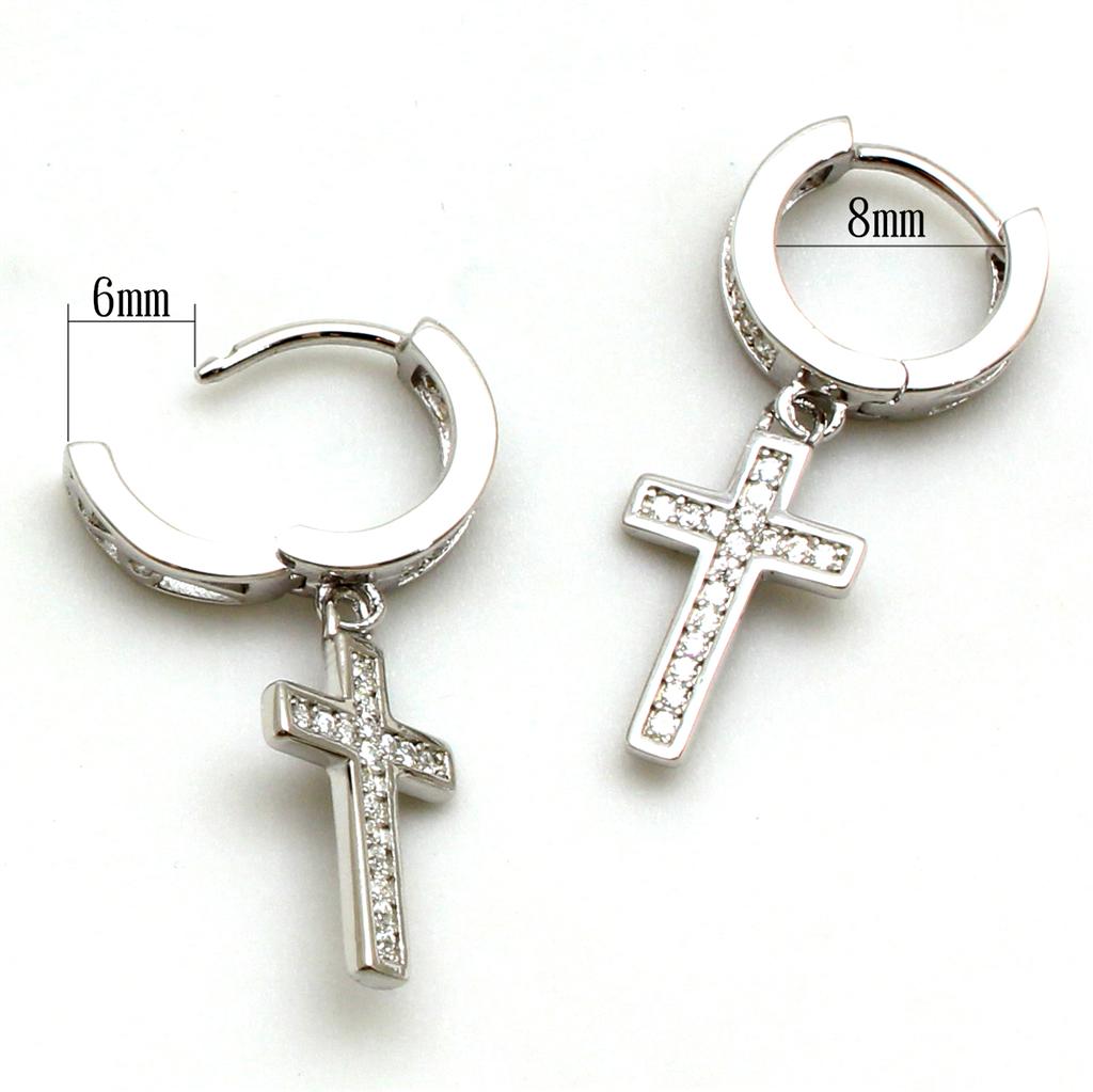 TS295 - Rhodium 925 Sterling Silver Earrings with AAA Grade CZ in Clear