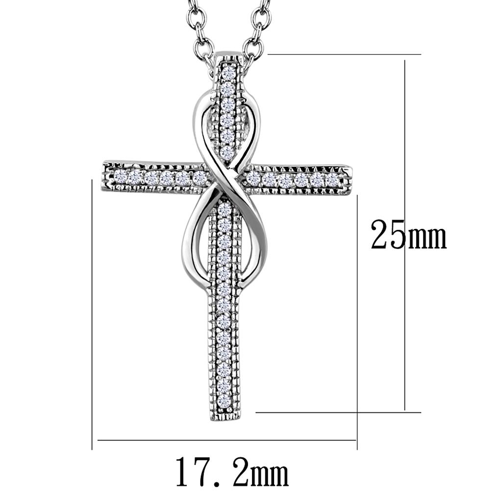 TS301 - Rhodium 925 Sterling Silver Chain Pendant with AAA Grade CZ in Clear