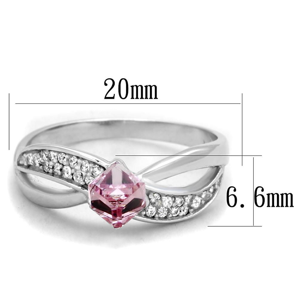 TS313 - Rhodium 925 Sterling Silver Ring with Top Grade Crystal in Light Rose