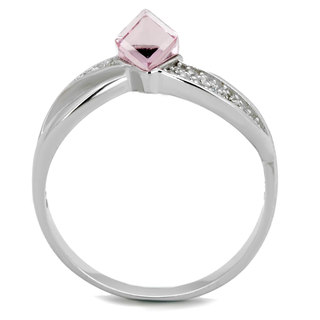 TS313 - Rhodium 925 Sterling Silver Ring with Top Grade Crystal in Light Rose