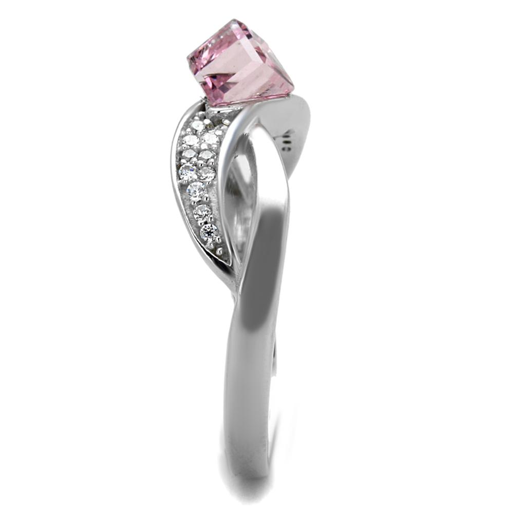 TS313 - Rhodium 925 Sterling Silver Ring with Top Grade Crystal in Light Rose