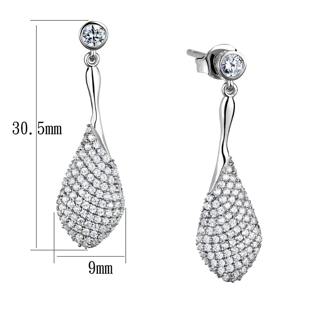 TS324 - Rhodium 925 Sterling Silver Earrings with AAA Grade CZ in Clear