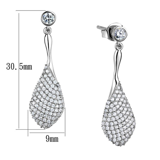 TS324 - Rhodium 925 Sterling Silver Earrings with AAA Grade CZ in Clear