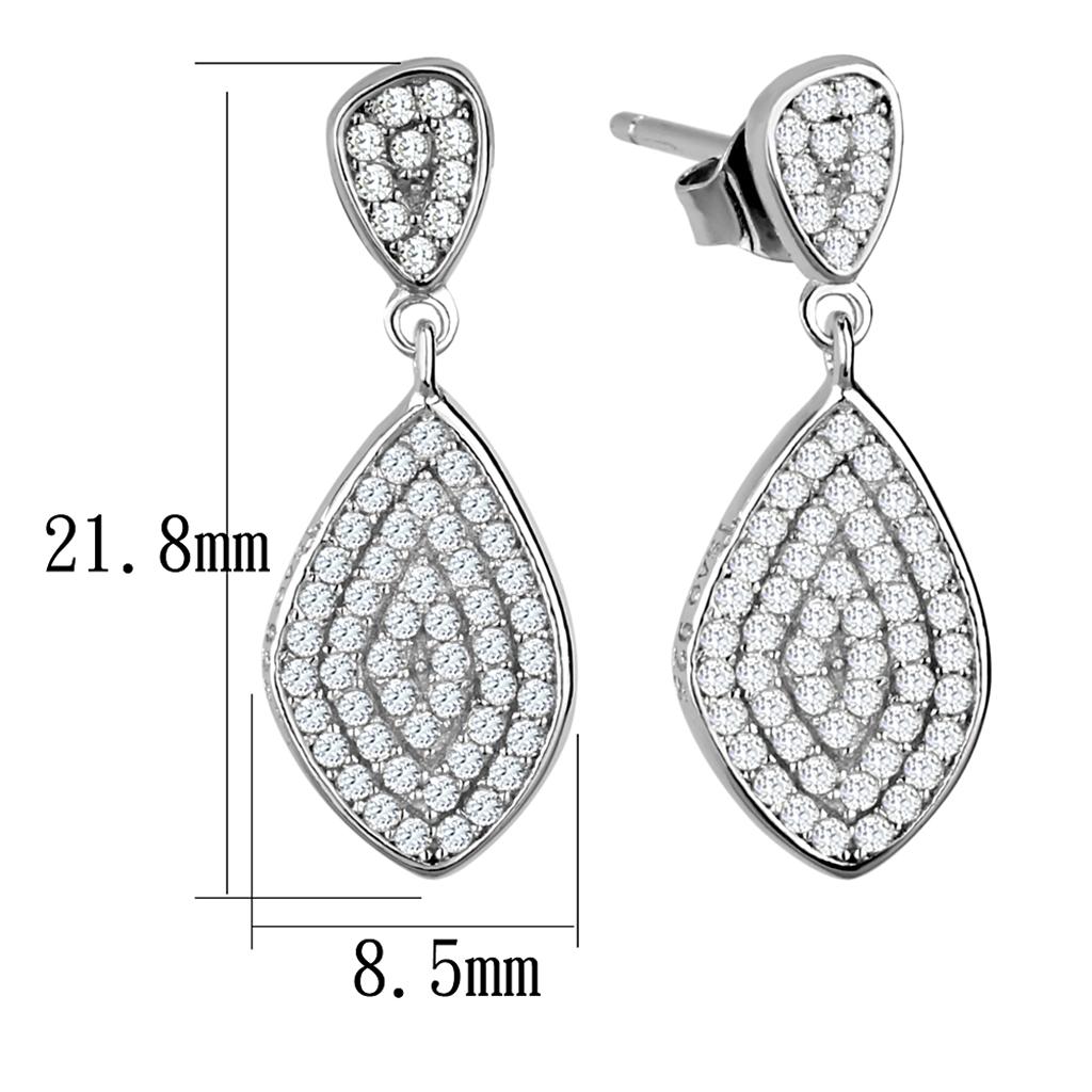 TS325 - Rhodium 925 Sterling Silver Earrings with AAA Grade CZ in Clear