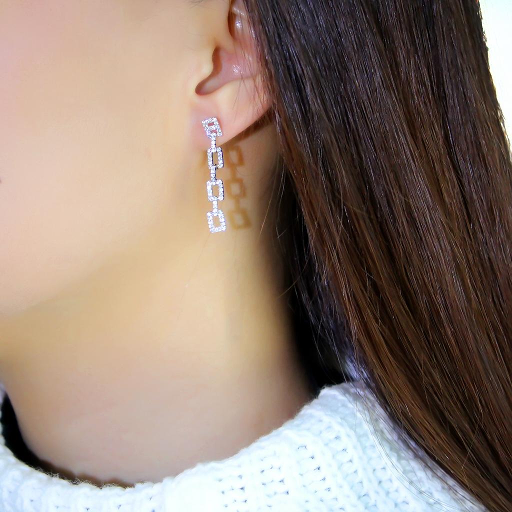 TS326 - Rhodium 925 Sterling Silver Earrings with AAA Grade CZ in Clear