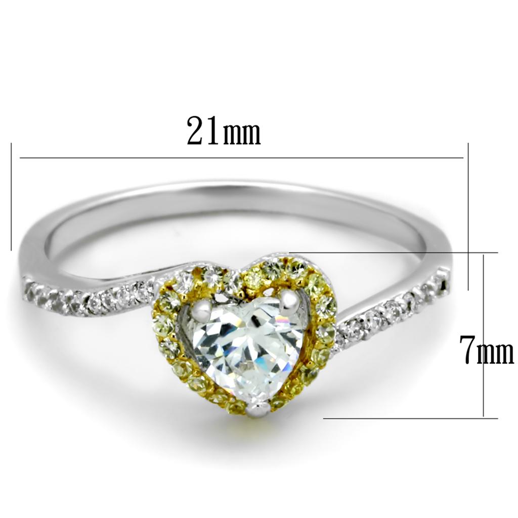 TS339 - Reverse Two-Tone 925 Sterling Silver Ring with AAA Grade CZ in Clear