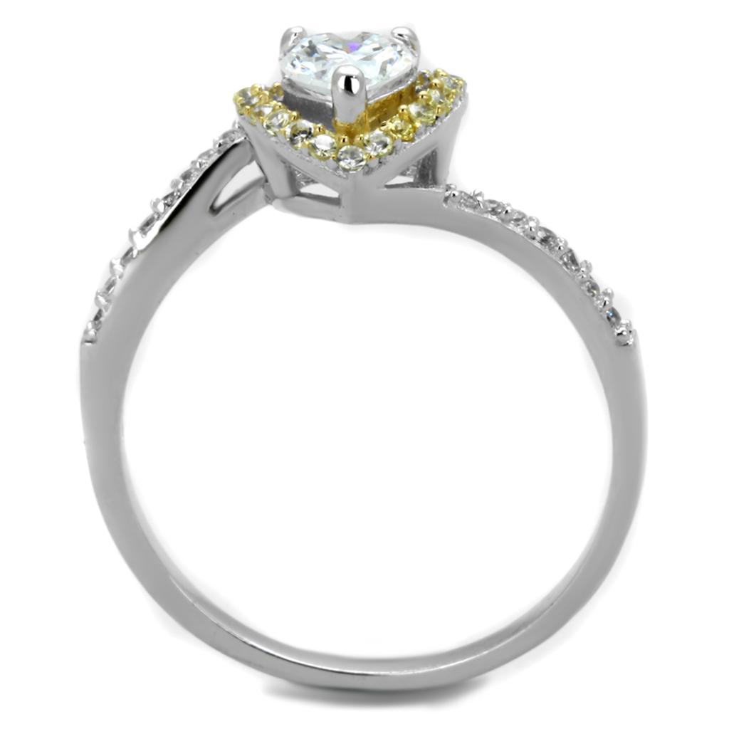 TS339 - Reverse Two-Tone 925 Sterling Silver Ring with AAA Grade CZ in Clear