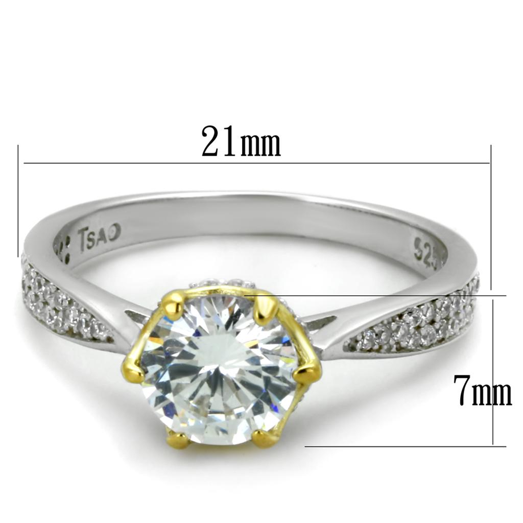 TS340 - Reverse Two-Tone 925 Sterling Silver Ring with AAA Grade CZ in Clear