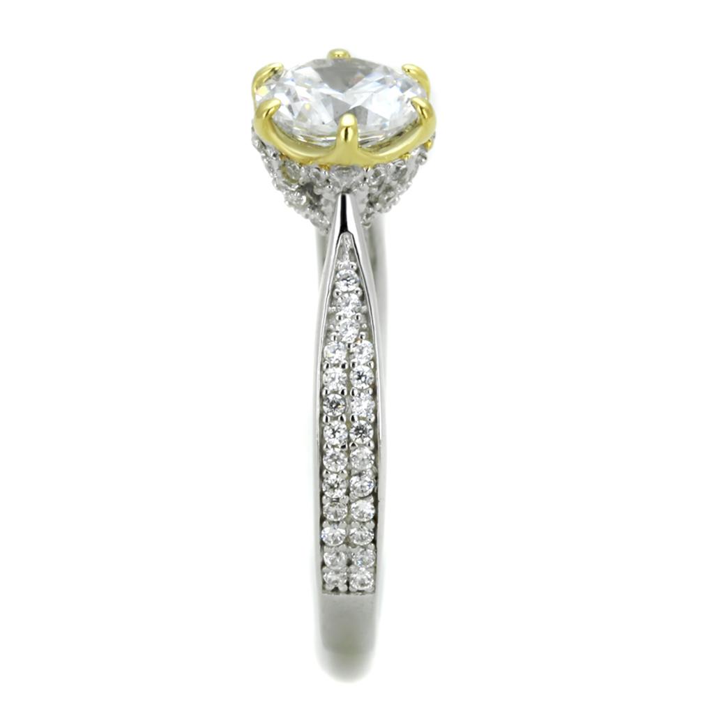 TS340 - Reverse Two-Tone 925 Sterling Silver Ring with AAA Grade CZ in Clear