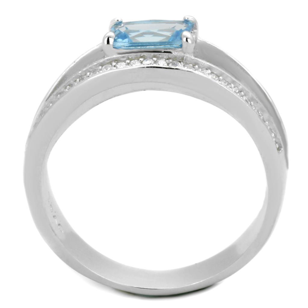 TS344 - Rhodium 925 Sterling Silver Ring with Synthetic Synthetic Glass in Sea Blue