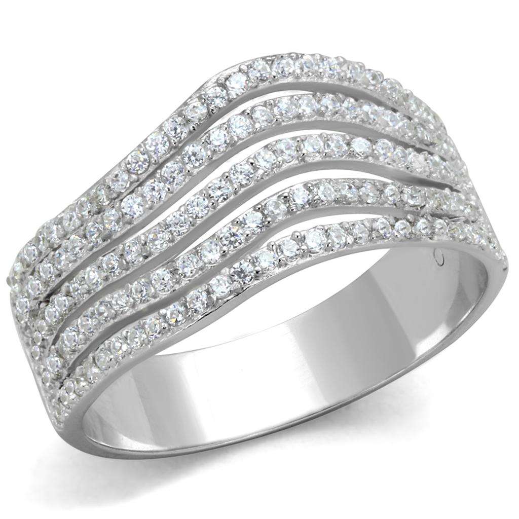 TS364 - Rhodium 925 Sterling Silver Ring with AAA Grade CZ in Clear