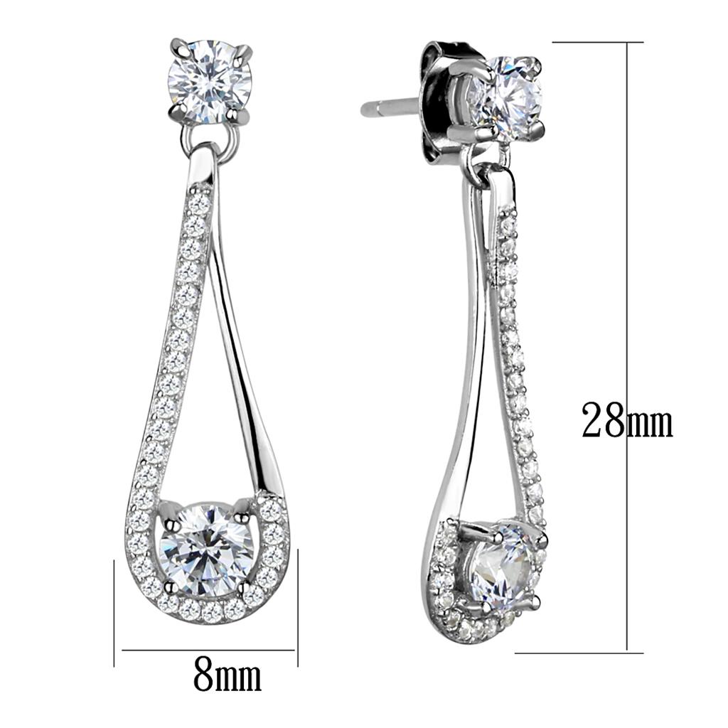 TS390 - Rhodium 925 Sterling Silver Earrings with AAA Grade CZ in Clear